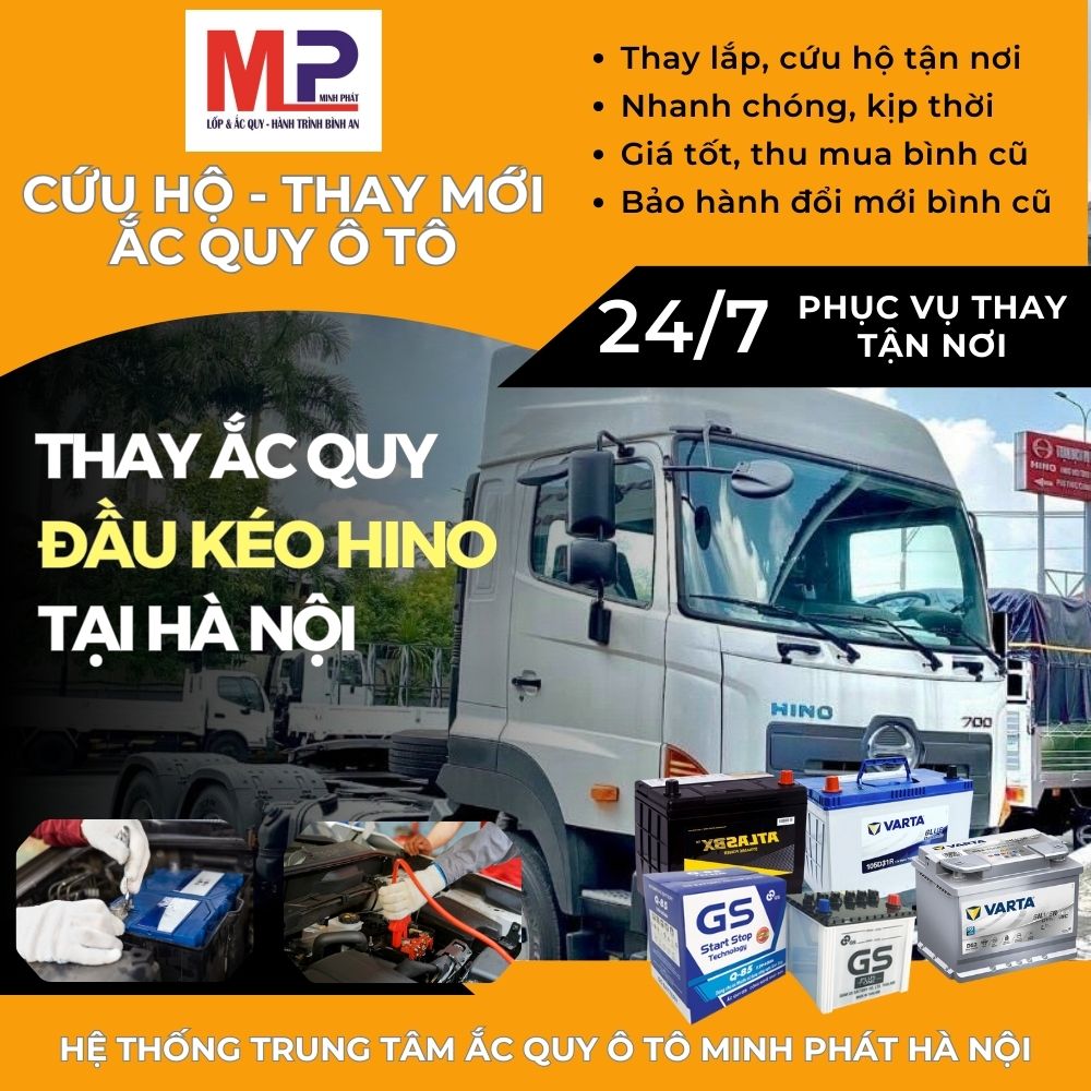 Ắc quy cho đầu kéo Hino thay lắp tận nơi, giá bán tốt tại Hà Nội