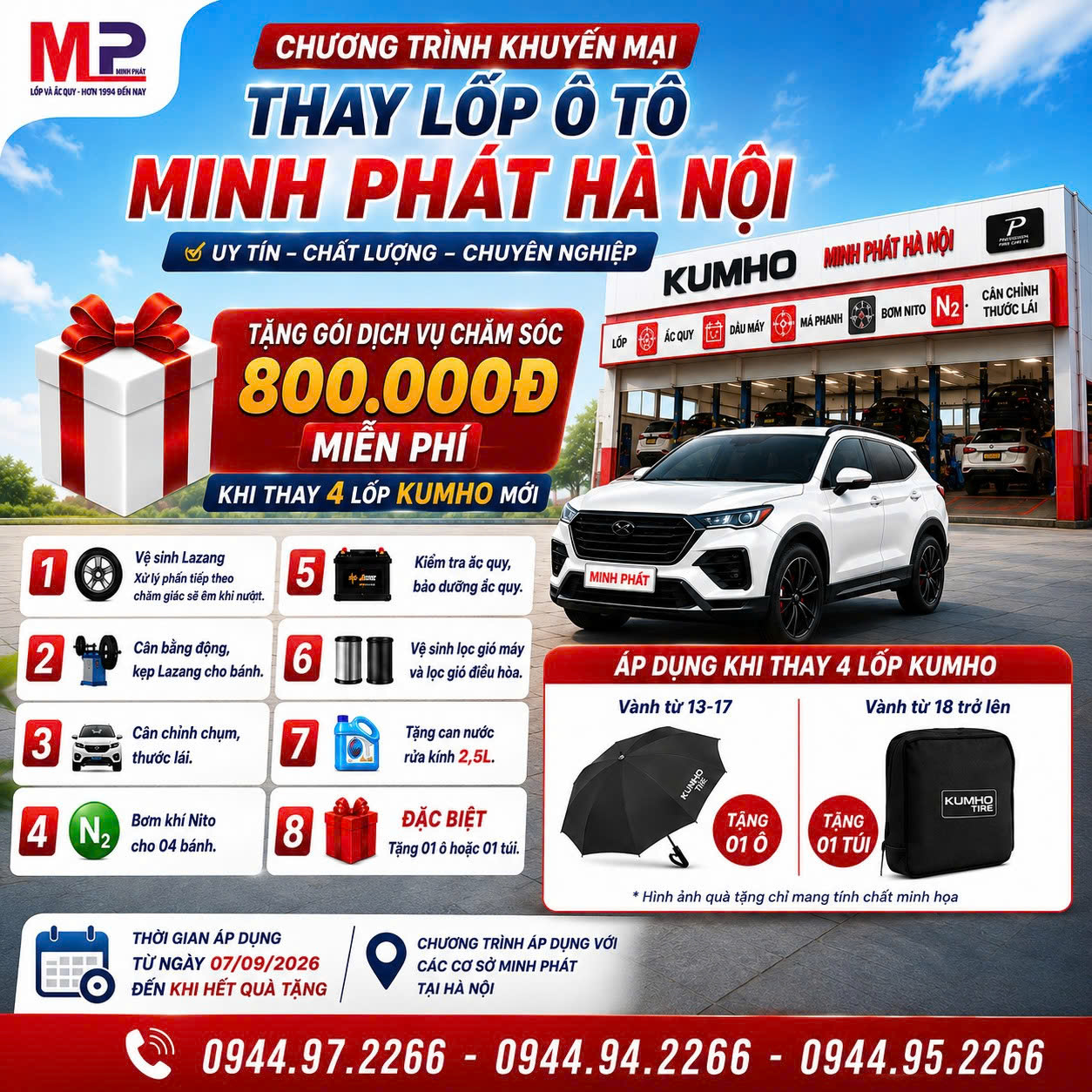 Bảng giá lốp ô tô Kumho - chương trình tặng quà 0609