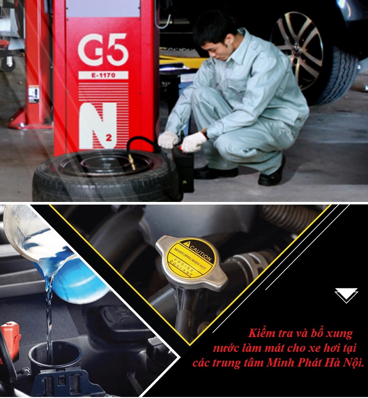 Bơm khí nito cho lốp và kiểm tra bổ xung nước làm mát cho xe hơi