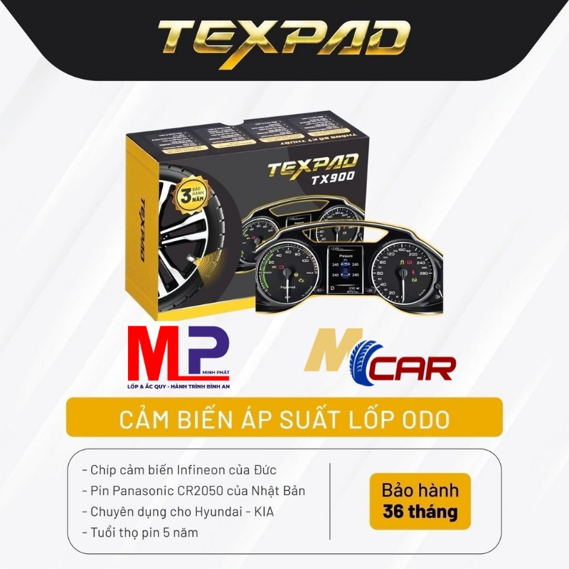 Van cảm biến áp suất lốp TexPad hiển thị trên đồng hồ ODO