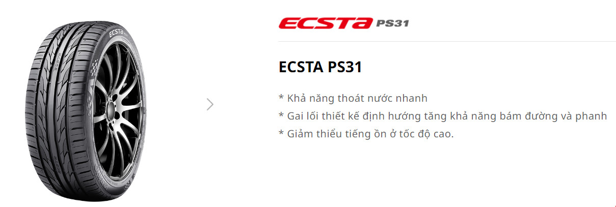 Lốp Kumho Ecsta PS31 - Lốp xe thể thao mạnh mẽ và êm ái