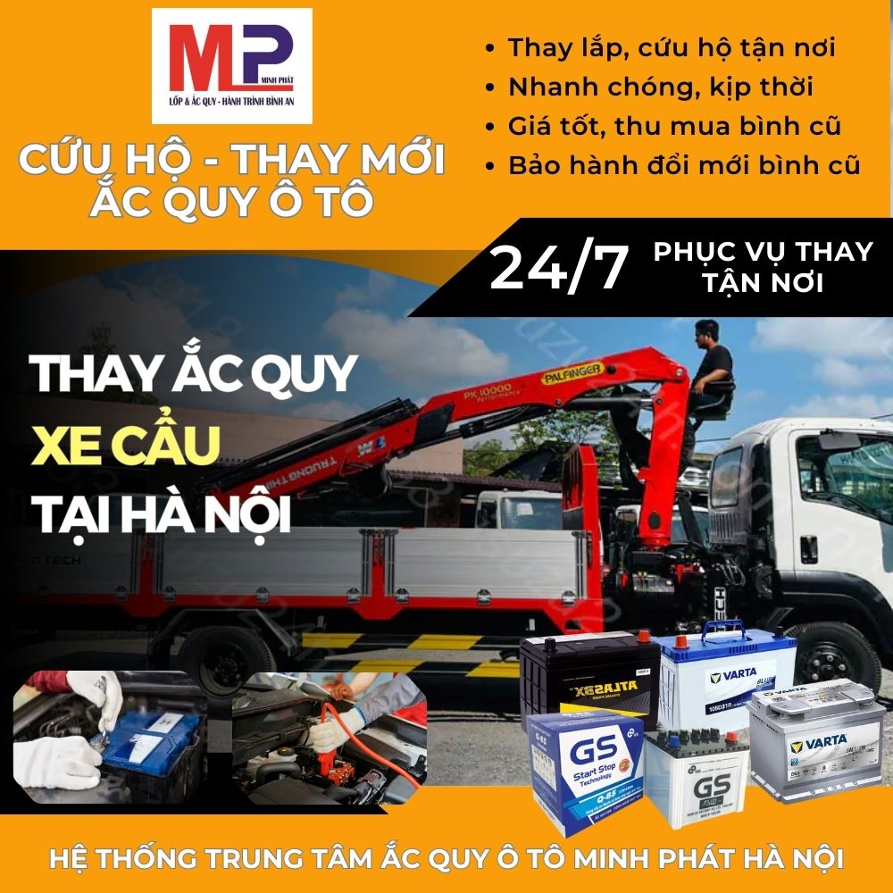 Ắc quy xe cẩu nước khô thay lắp tận nơi bán giá tốt tại Hà Nội