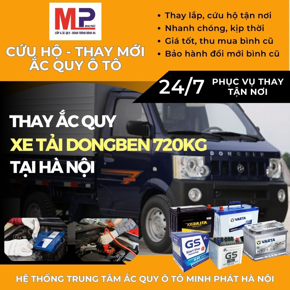 Ắc quy cho xe tải Dongben 720Kg cứu hộ, thay giá tốt tại Hà Nội