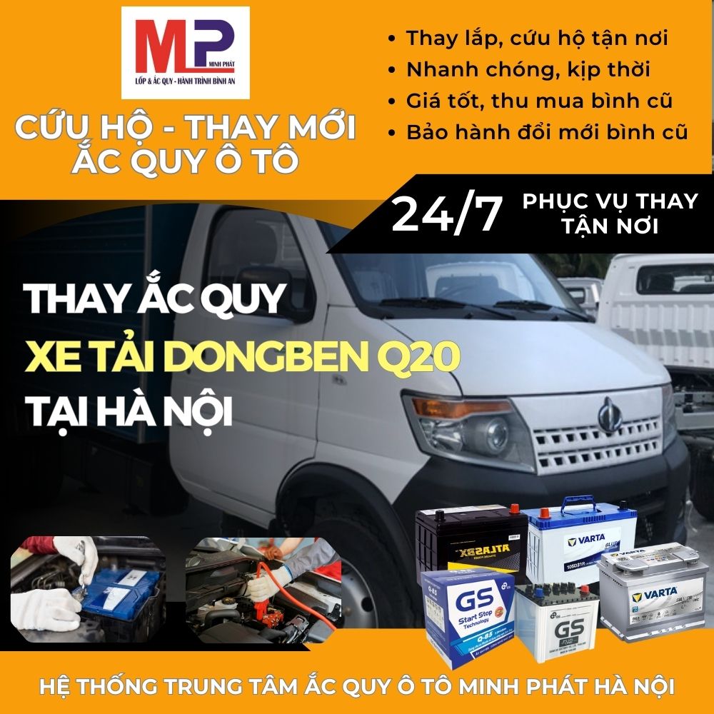 Ắc quy cho xe tải Dongben Q20 cứu hộ, thay lắp giá tốt tại Hà Nội