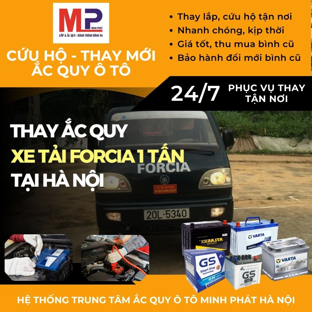 Ắc quy cho xe tải Forcia 1 tấn cứu hộ, thay giá bán tốt tại Hà Nội
