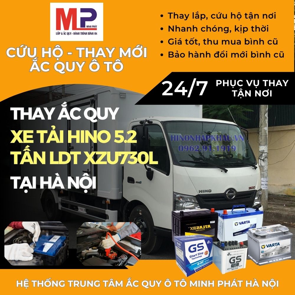 Ắc quy cho Xe tải Hino 5.2 tấn LDT XZU730L thay tại Hà Nội