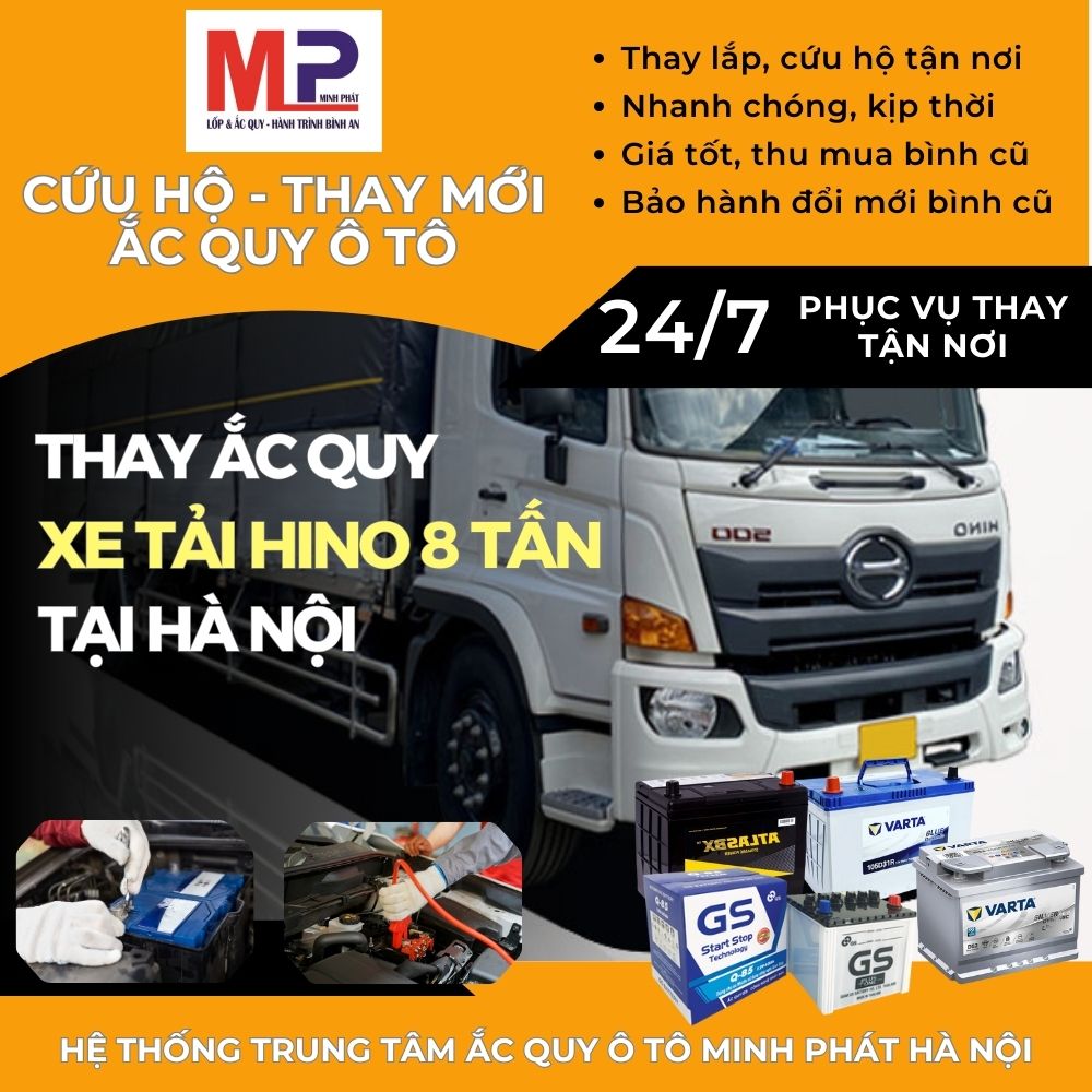 Ắc quy cho Xe tải Hino 8 tấn thay lắp tận nơi, giá tốt tại Hà Nội