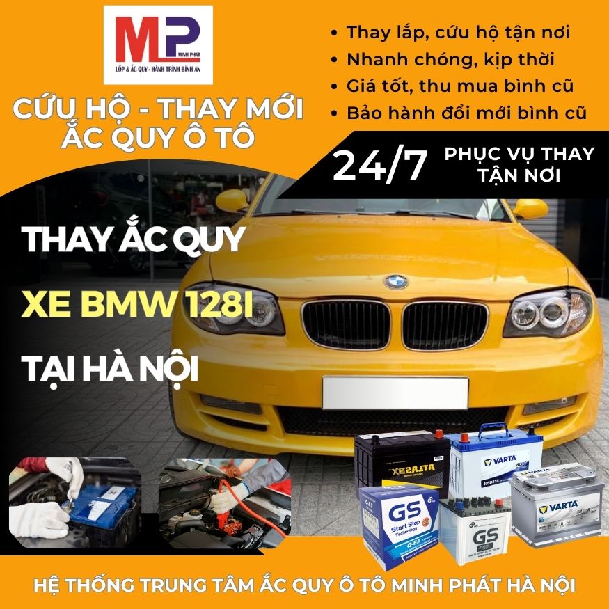 Ắc quy ô tô cho xe BMW 128i thay tận nơi, giá bán tốt tại Hà Nội