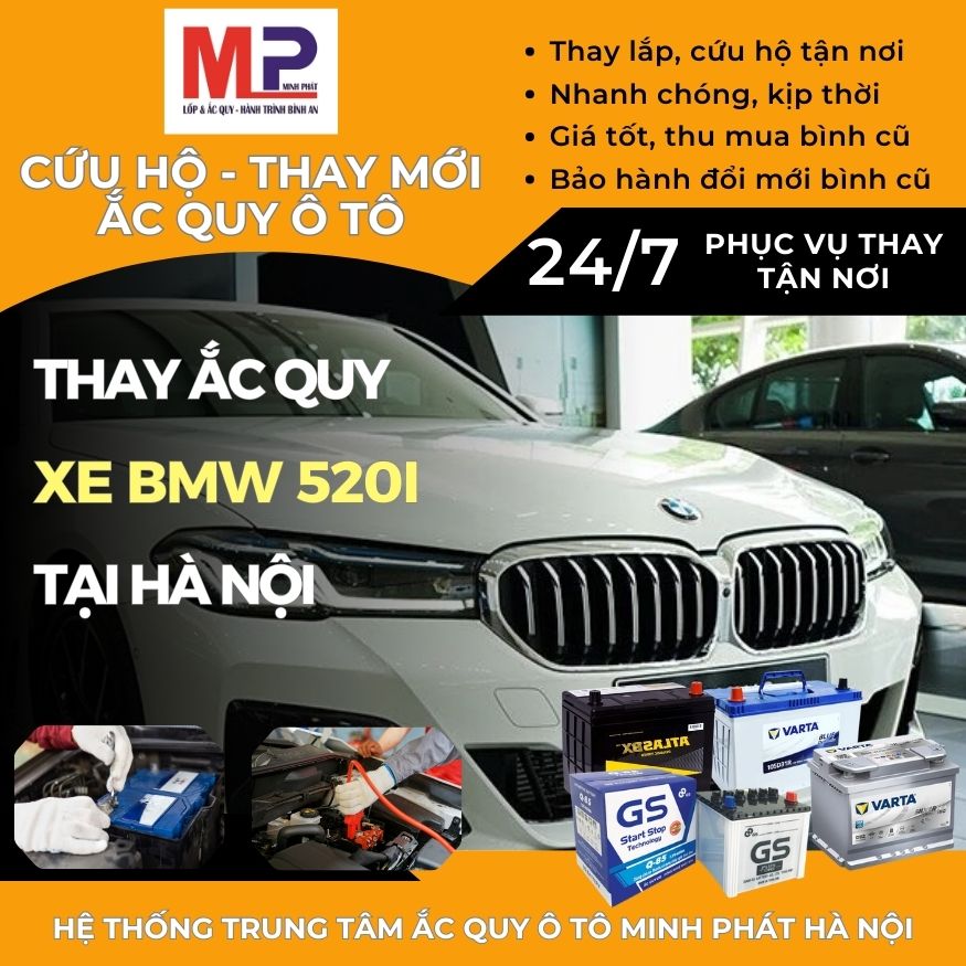 Ắc quy ô tô cho xe BMW 520i thay tận nơi, giá bán tốt tại Hà Nội