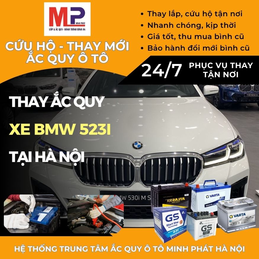 Ắc quy ô tô cho xe BMW 523i thay tận nơi, giá bán tốt tại Hà Nội