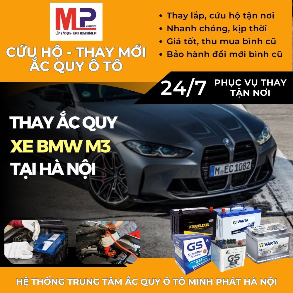 Ắc quy ô tô cho xe BMW M3 cứu hộ, thay giá tốt bán tại Hà Nội
