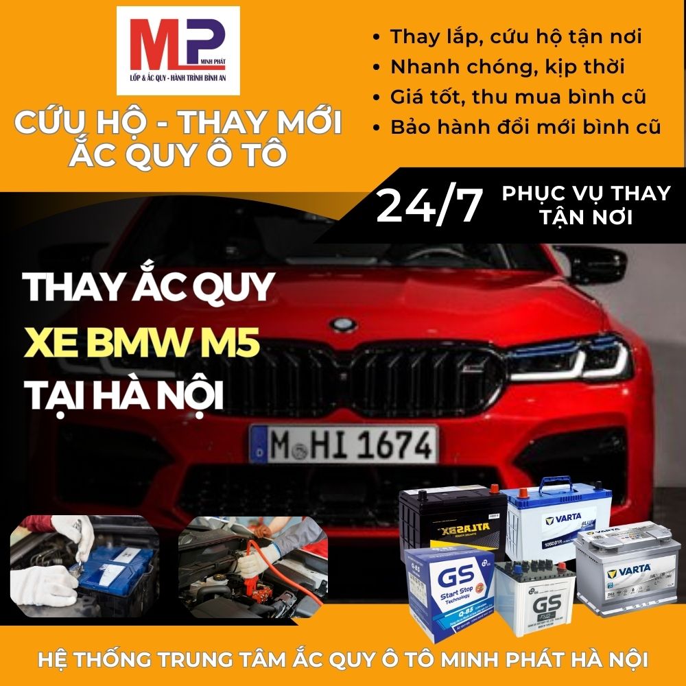 Ắc quy ô tô cho xe BMW M5 cứu hộ, thay tận nơi giá tốt tại Hà Nội