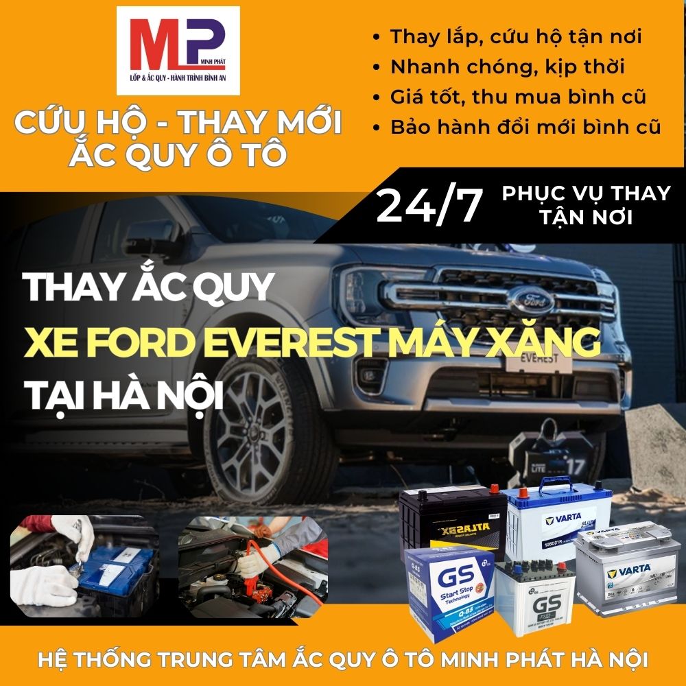 Ắc quy ô tô cho xe Ford Everest máy xăng thay tận nơi tại Hà Nội