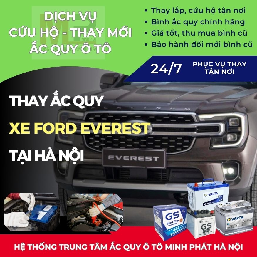 Ắc quy ô tô cho xe Ford Everest thay tận nơi, giá bán tốt Hà Nội
