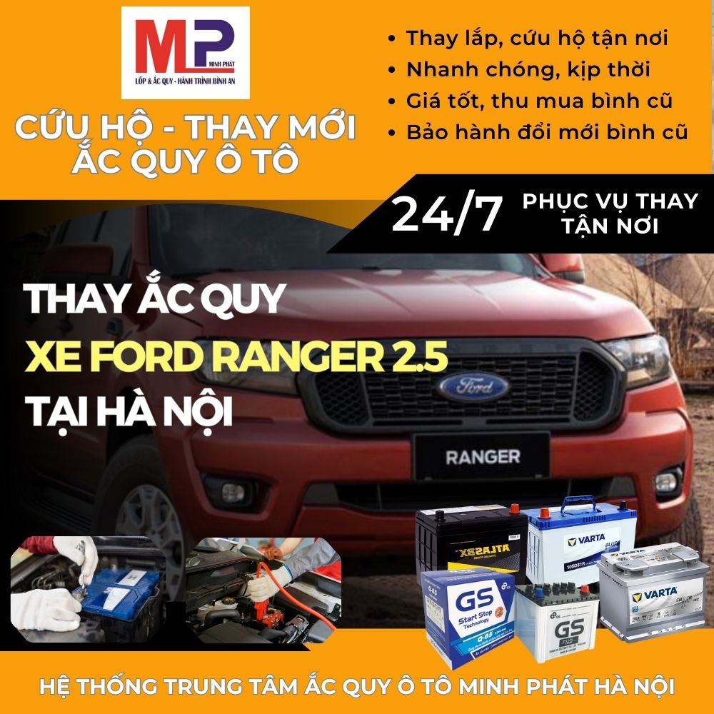 Ắc quy ô tô cho xe Ford Ranger 2.5 cứu hộ, thay tận nơi tại Hà Nội