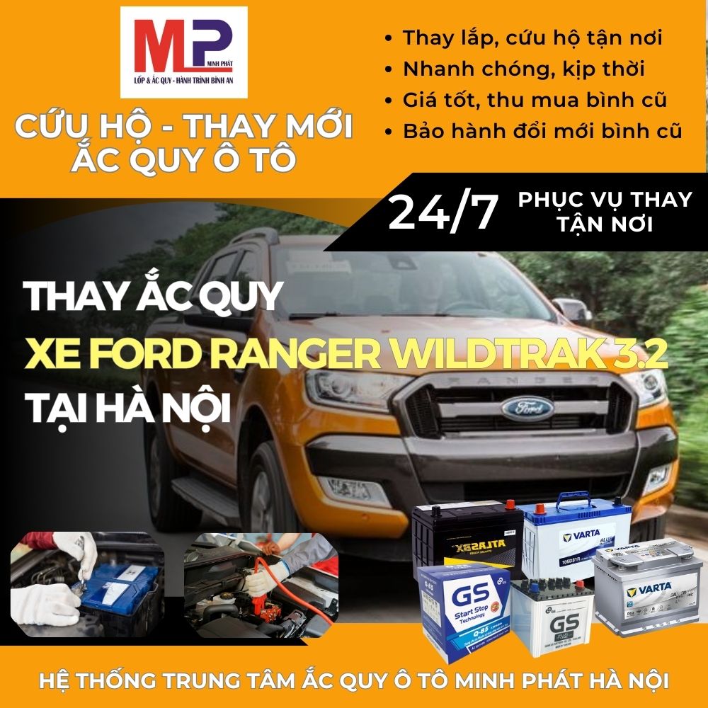 Ắc quy ô tô cho xe Ford Ranger Wildtrak 3.2 cứu hộ tại Hà Nội