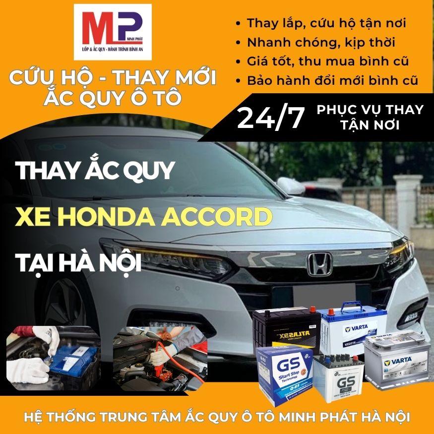 Ắc quy ô tô cho xe Honda Accord thay tận nơi giá tốt tại Hà Nội