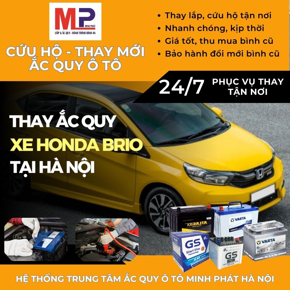 Ắc quy ô tô cho xe Honda Brio thay tận nơi giá bán tốt tại Hà Nội