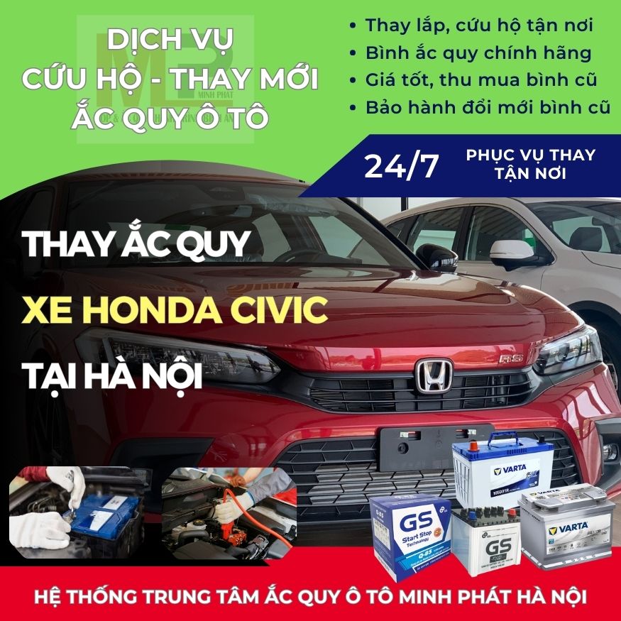 Ắc quy ô tô cho xe Honda Civic thay tận nơi giá bán tốt Hà Nội