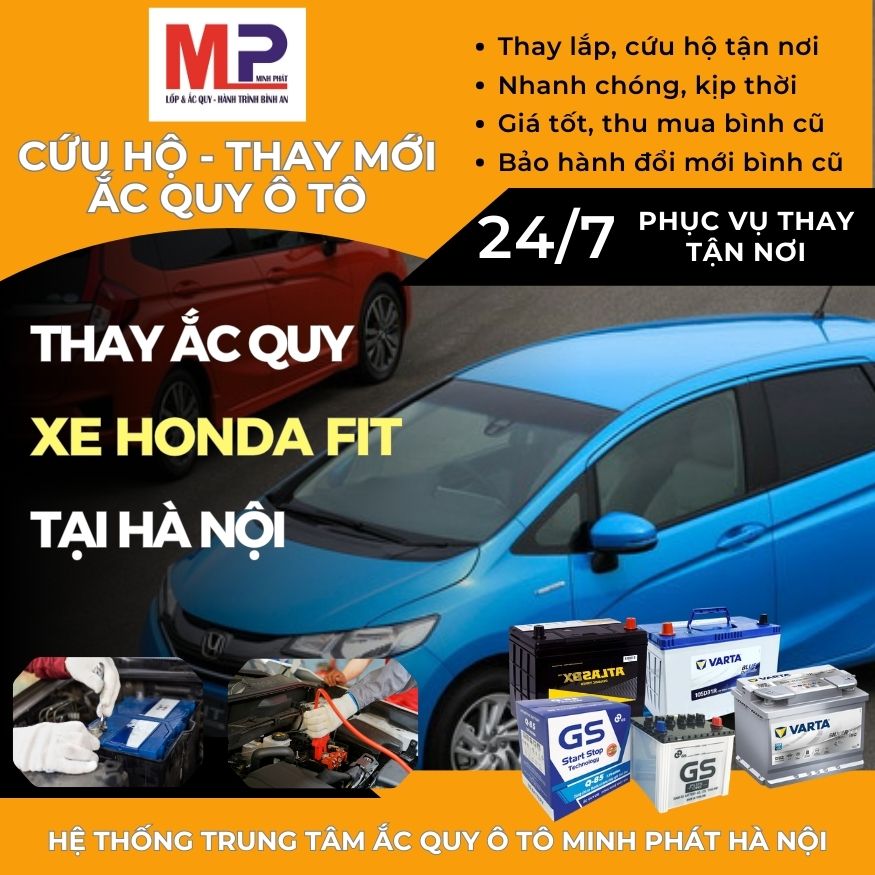 Ắc quy ô tô cho xe Honda Fit thay tận nơi giá bán tốt tại Hà Nội