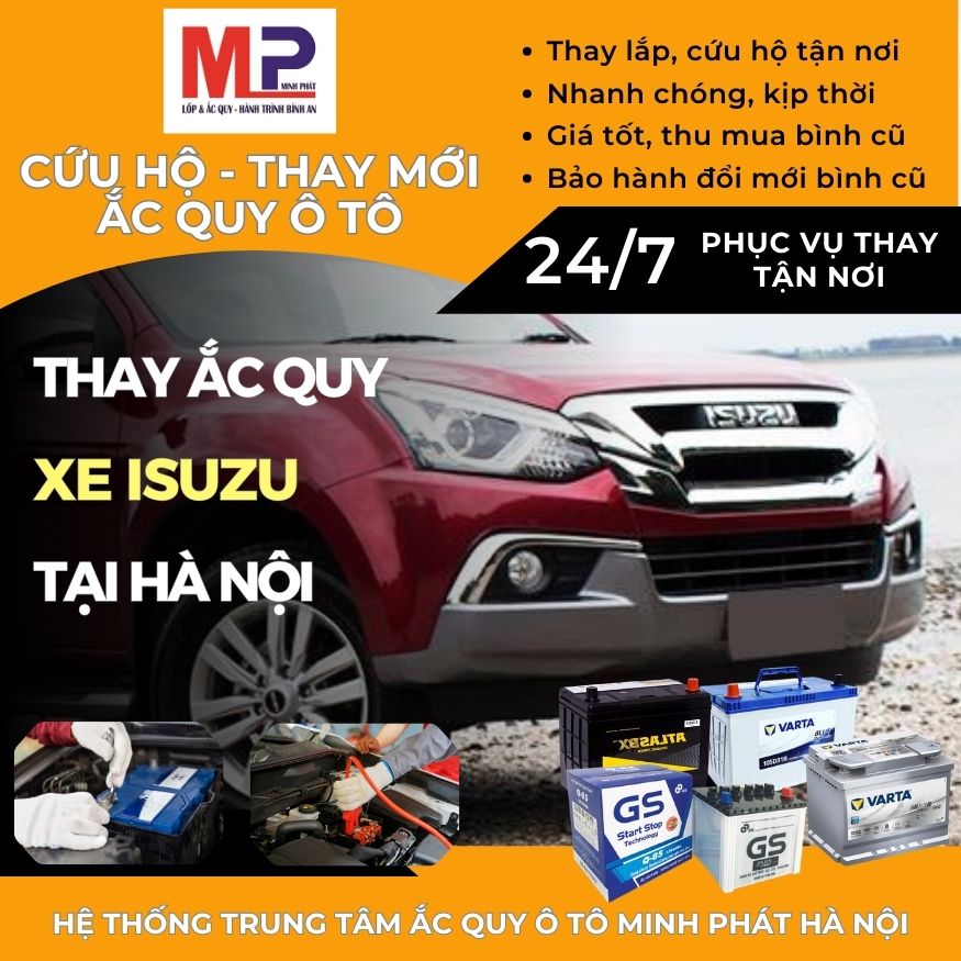 Ắc quy ô tô cho xe Isuzu thay cứu hộ tận nơi giá bán tốt tại Hà Nội