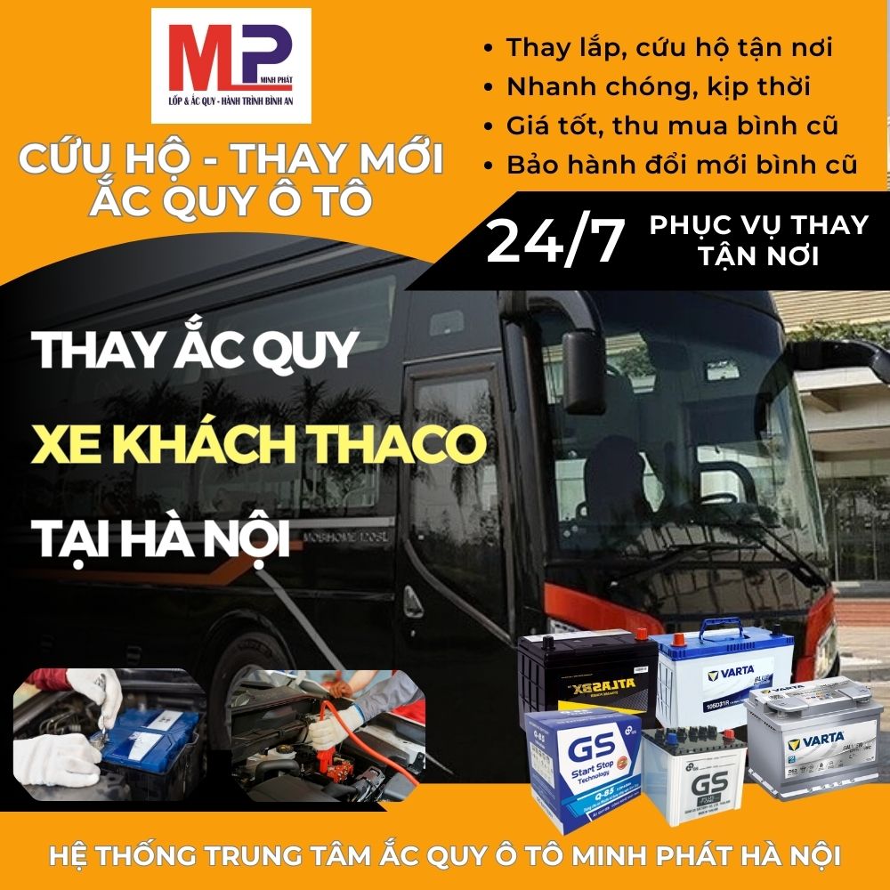 Ắc quy ô tô cho Xe khách Thaco thay tận nơi giá tốt tại Hà Nội