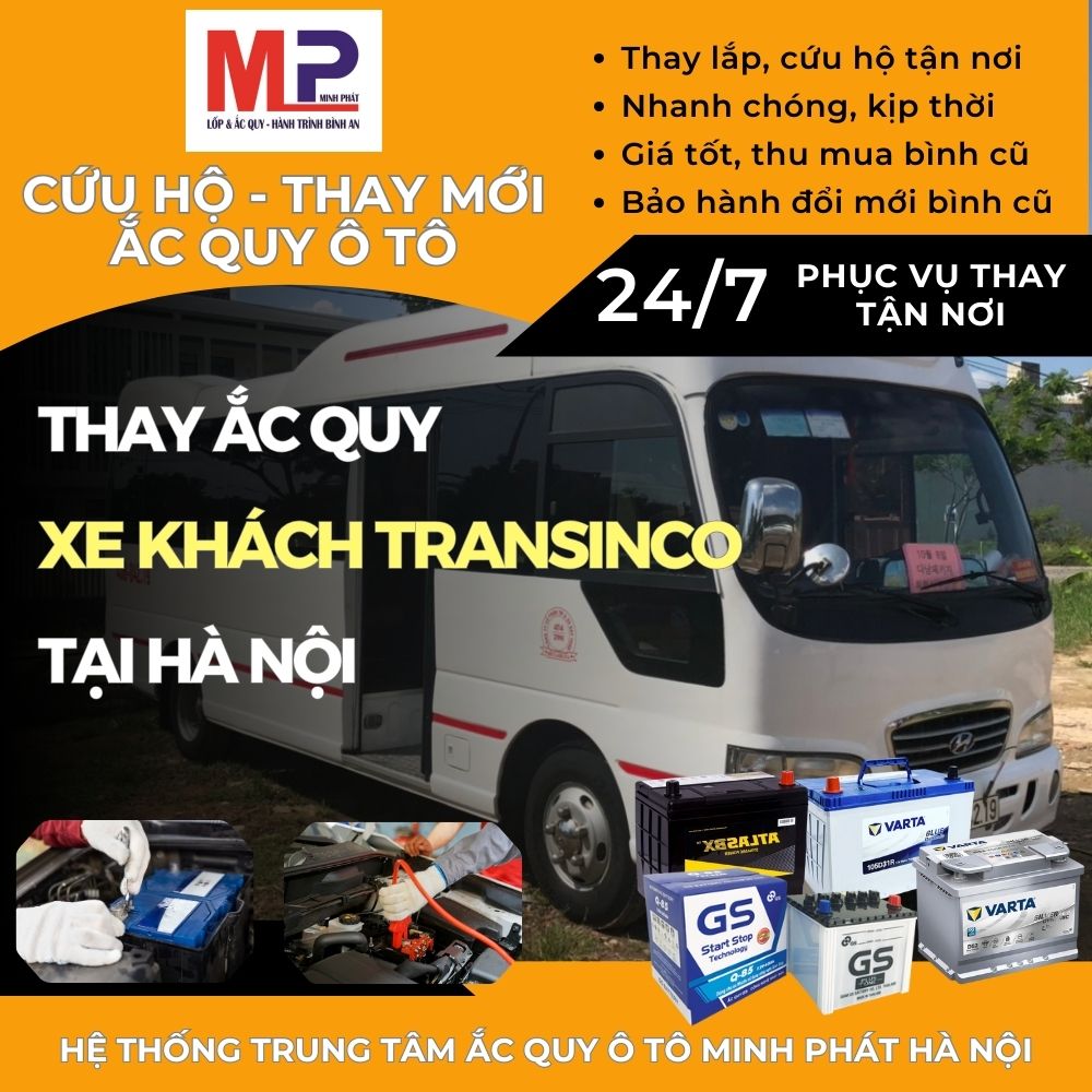 Ắc quy ô tô cho Xe khách Transinco thay tận nơi giá tốt tại Hà Nội
