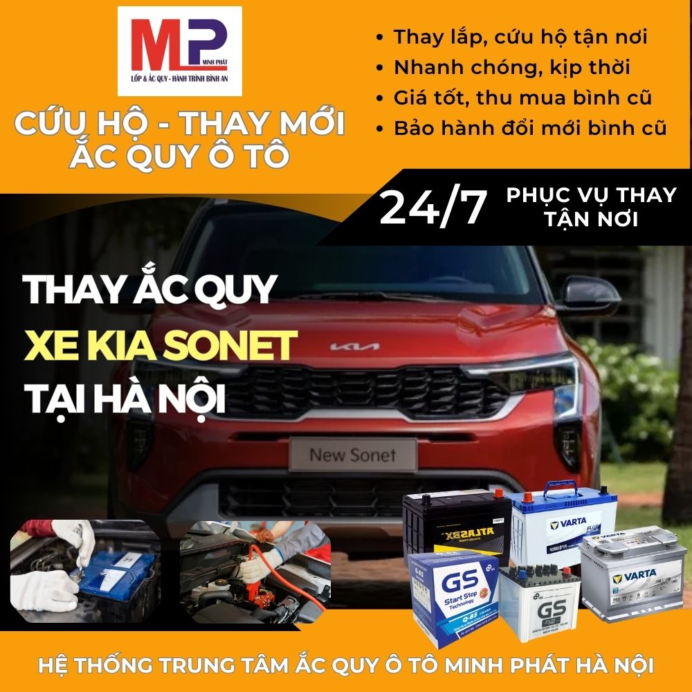 Ắc quy ô tô cho xe Kia Sonet thay tận nơi giá bán tốt tại Hà Nội