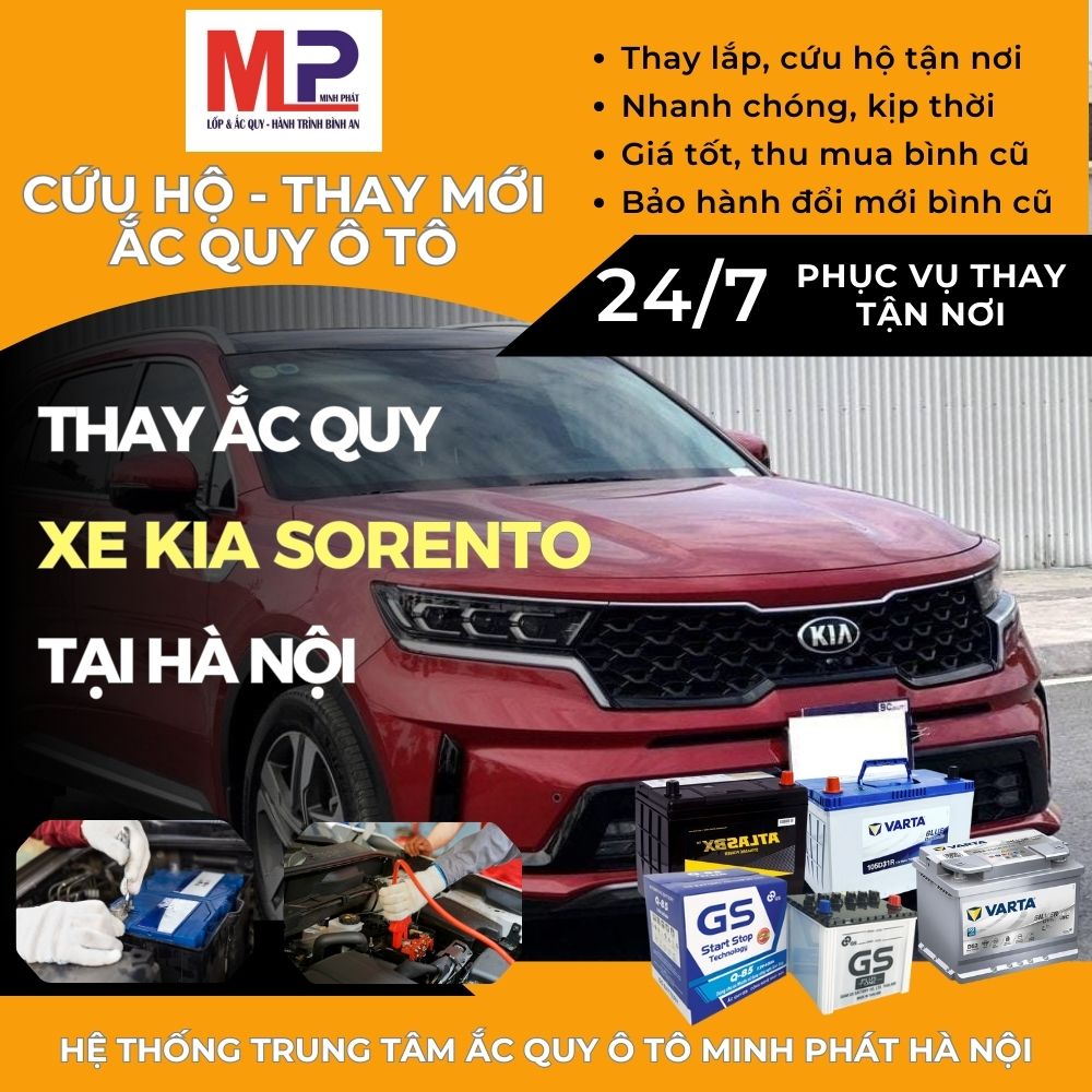Ắc quy ô tô cho xe Kia Sorento thay tận nơi, giá bán tốt tại Hà Nội