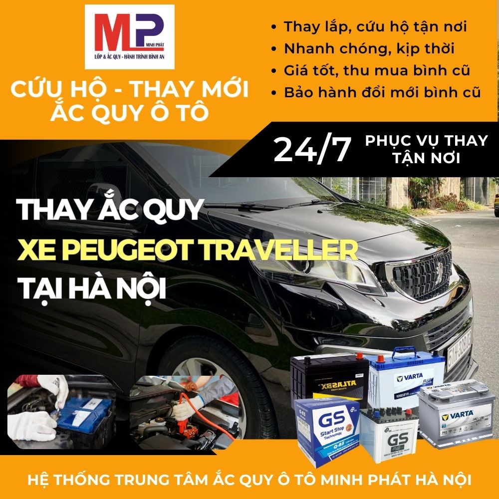 Ắc quy ô tô cho xe Peugeot Traveller thay tận nơi giá tốt tại Hà Nội