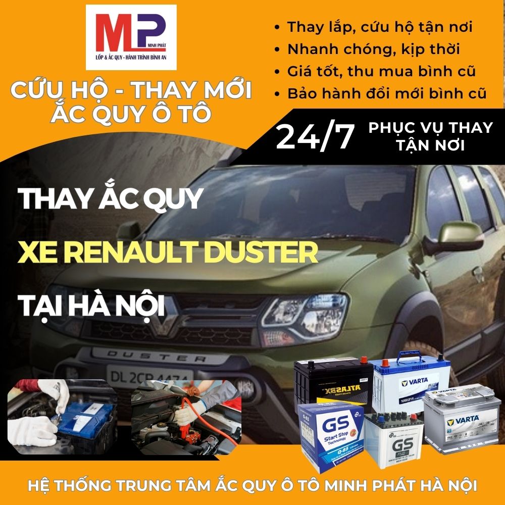 Ắc quy ô tô cho xe Renault Duster thay tận nơi giá tốt tại Hà Nội