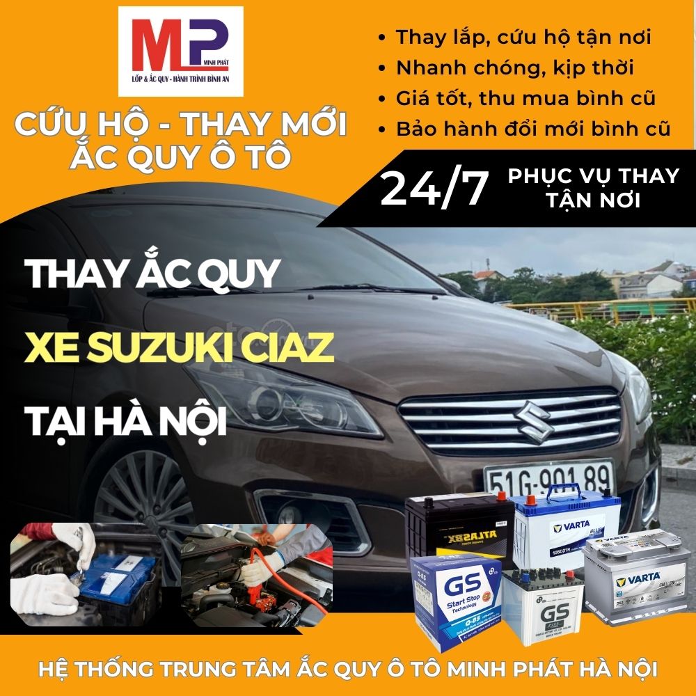 Ắc quy ô tô cho xe Suzuki Ciaz thay lắp tận nơi, giá tốt tại Hà Nội
