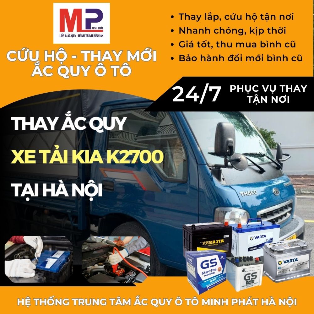 Ắc quy ô tô cho Xe tải Kia 1.25T thay tận nơi giá tốt tại Hà Nội