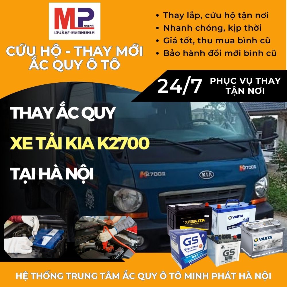 Ắc quy ô tô cho Xe tải Kia K2700 thay tận nơi giá tốt tại Hà Nội