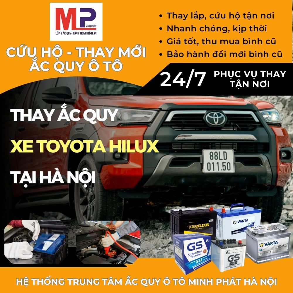 Ắc quy ô tô cho xe Toyota Hilux thay tận nơi giá tốt tại Hà Nội