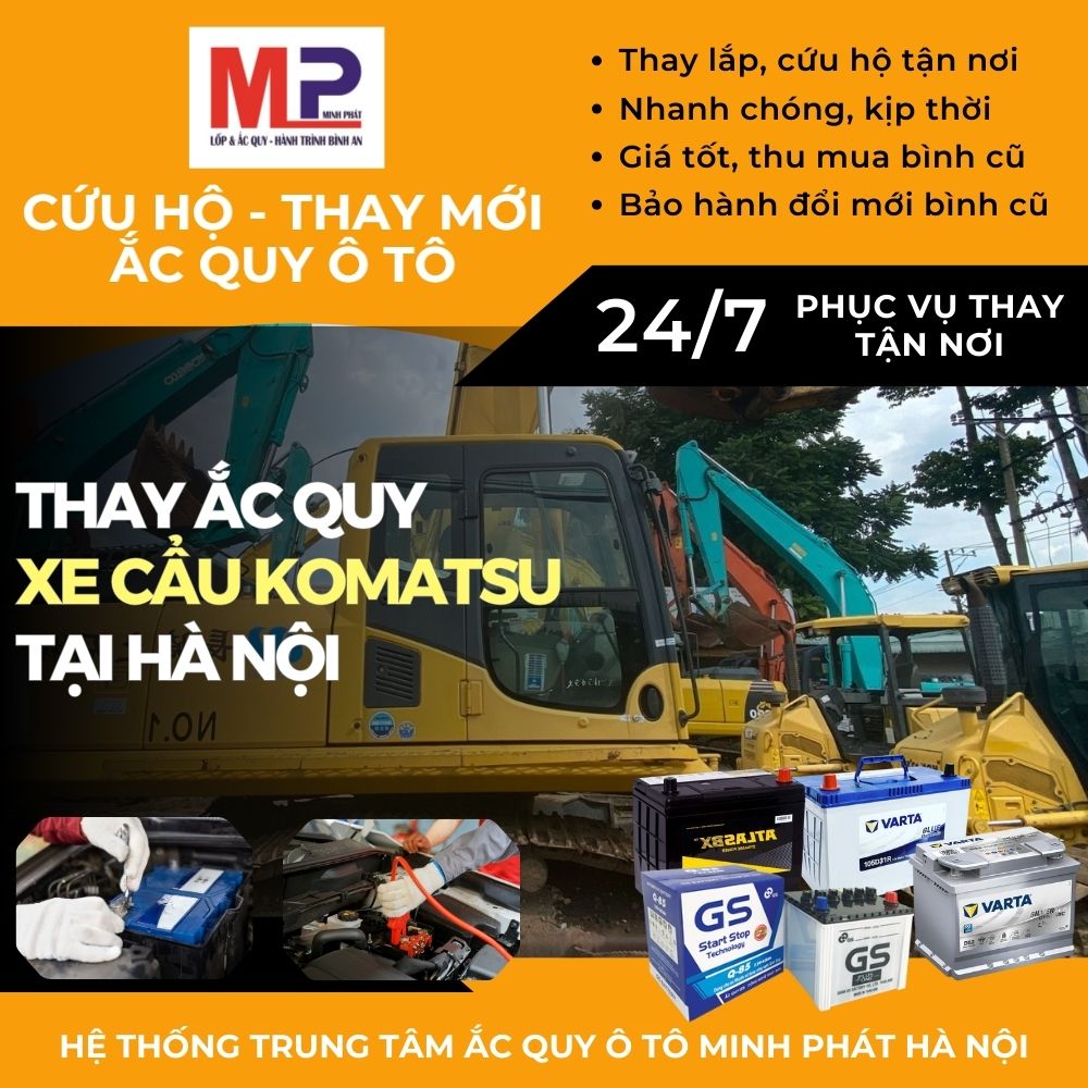 Ắc quy xe cẩu Komatsu - thay lắp tận nơi bán giá tốt tại Hà Nội