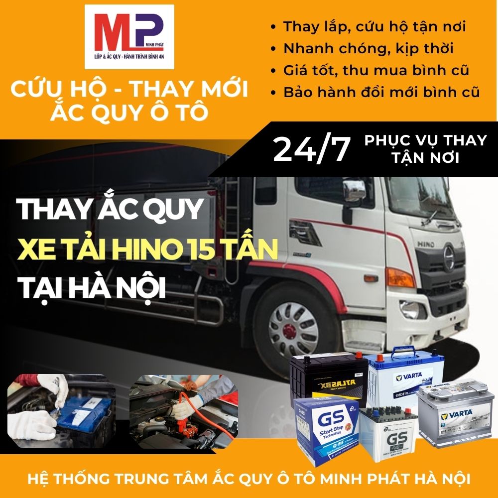 Ắc quy Xe tải Hino 15 tấn - Thay tận nơi, giá bán tốt tại Hà Nội