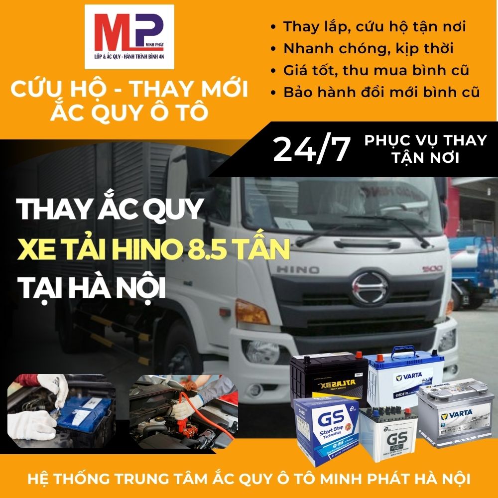 Ắc quy Xe tải Hino 8.5 tấn - Thay tận nơi, giá bán tốt tại Hà Nội