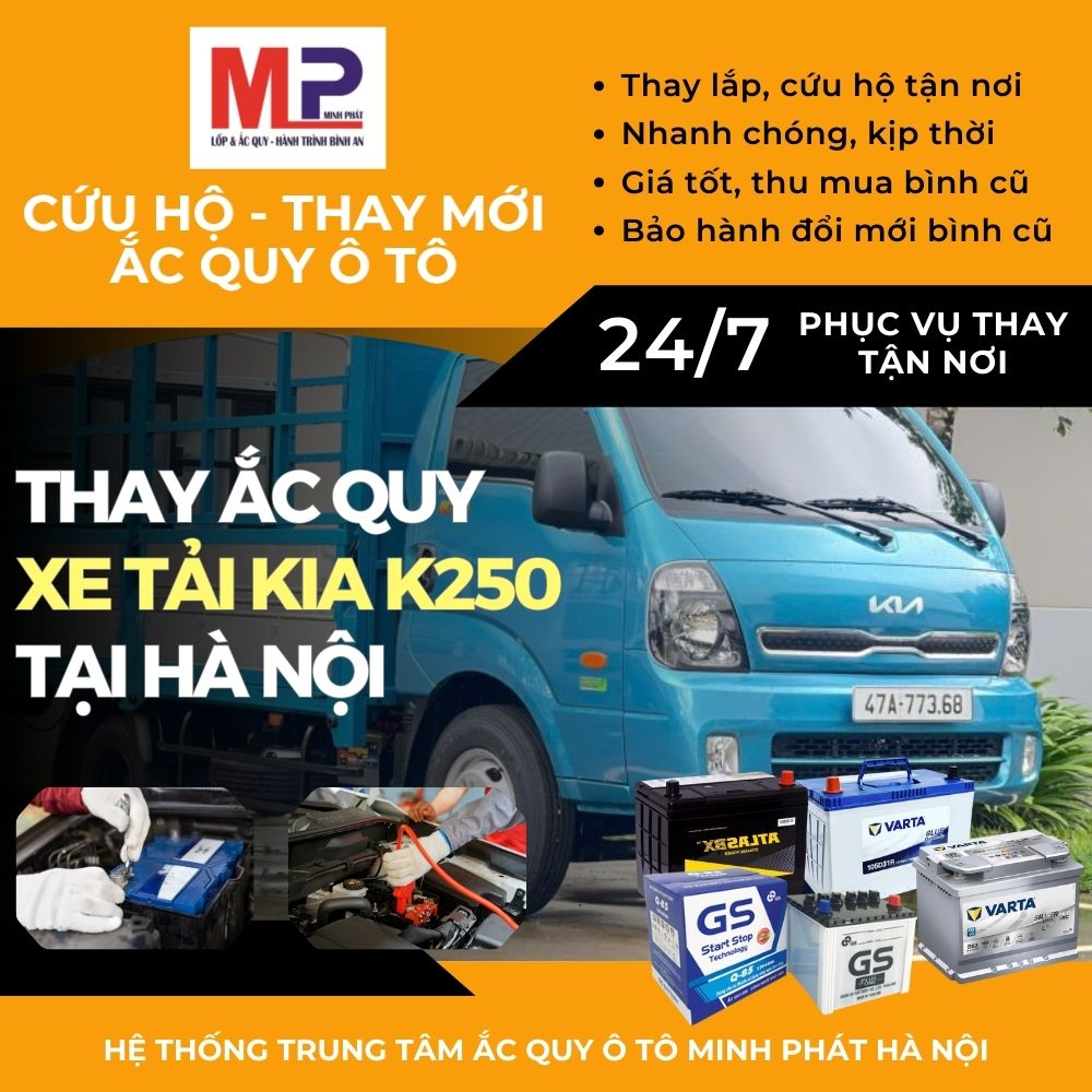 Ắc quy xe tải Kia K250 thay lắp tận nơi, bán giá tốt tại Hà Nội