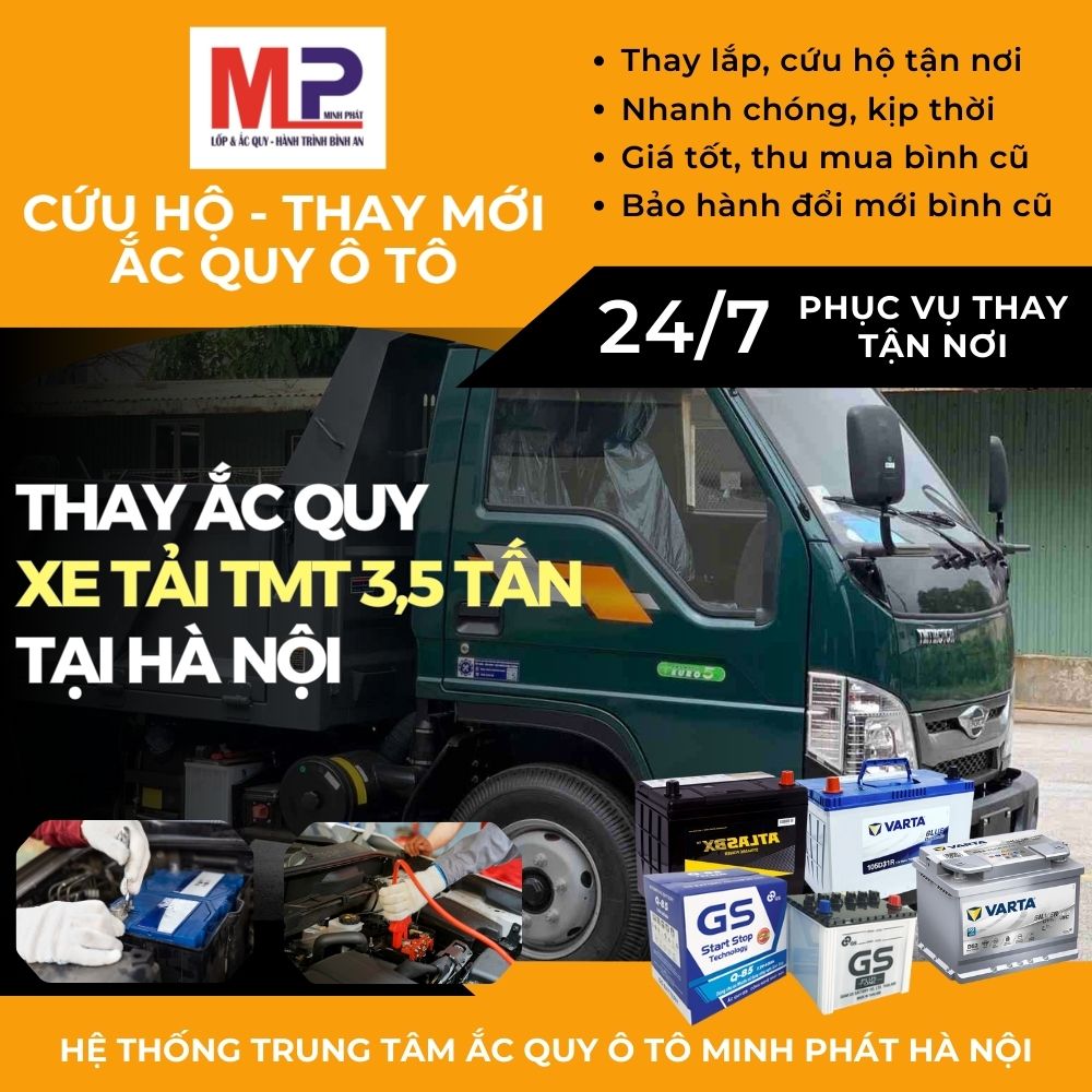 Ắc quy xe tải TMT 3,5 tấn thay lắp tận nơi bán giá tốt tại Hà Nội