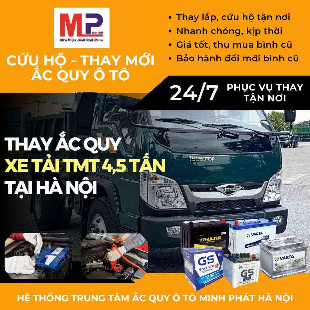 Ắc quy xe tải TMT 4,5 tấn thay lắp tận nơi bán giá tốt tại Hà Nội