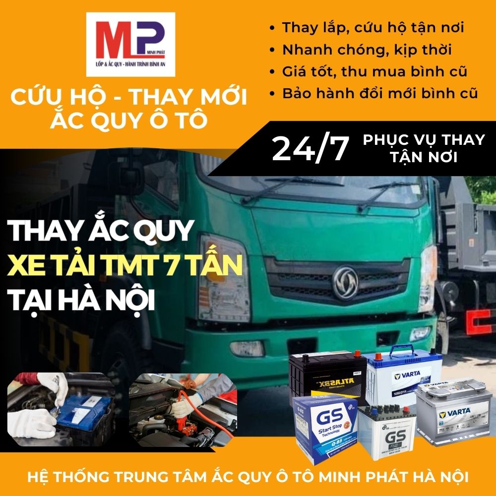 Ắc quy xe tải TMT 7 tấn - Thay lắp tận nơi bán giá tốt tại Hà Nội