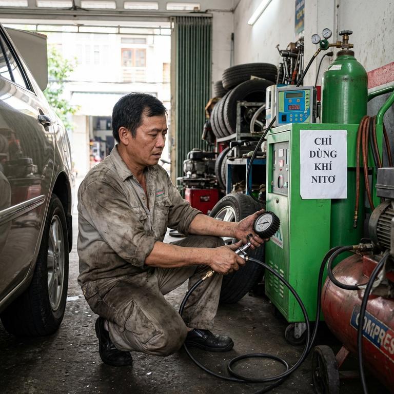 Những Sai Lầm Khi Bơm Xe Bằng Khí Nitơ Cần Tránh