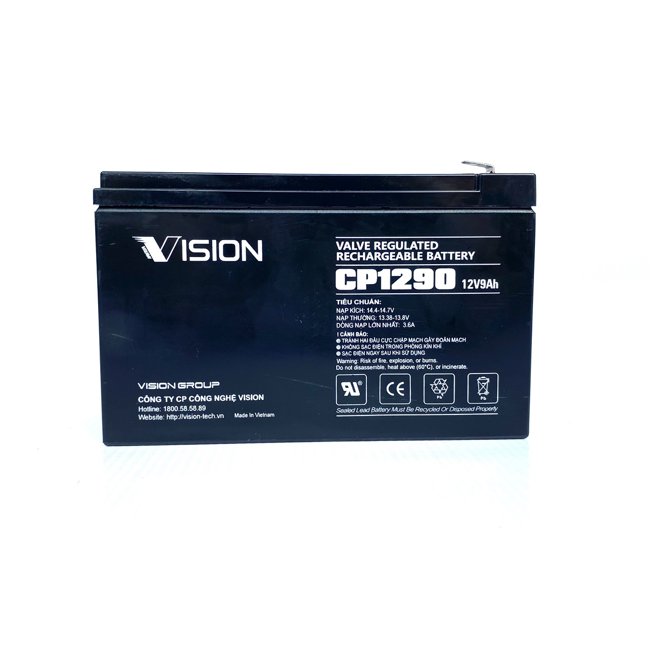 Ắc quy Vision CP1290 (12V-9Ah) lưu điện, giá bán uy tín
