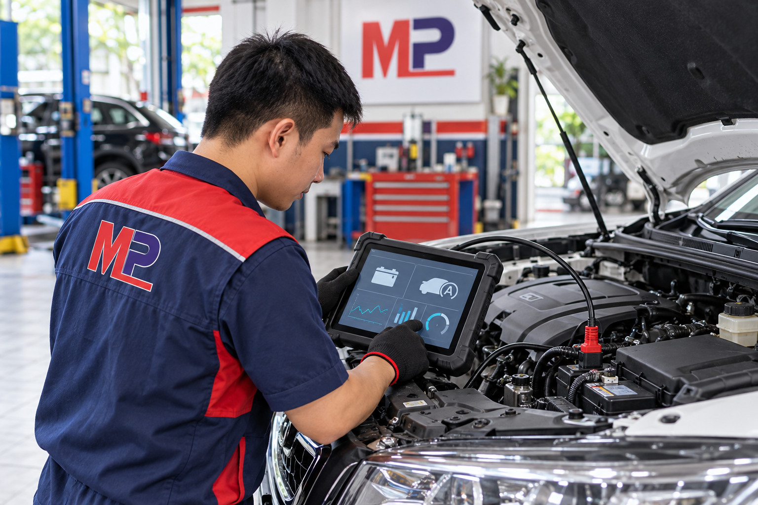 Nhân viên Minh Phát kiểm tra hệ thống quản lý năng lượng xe Start-Stop
