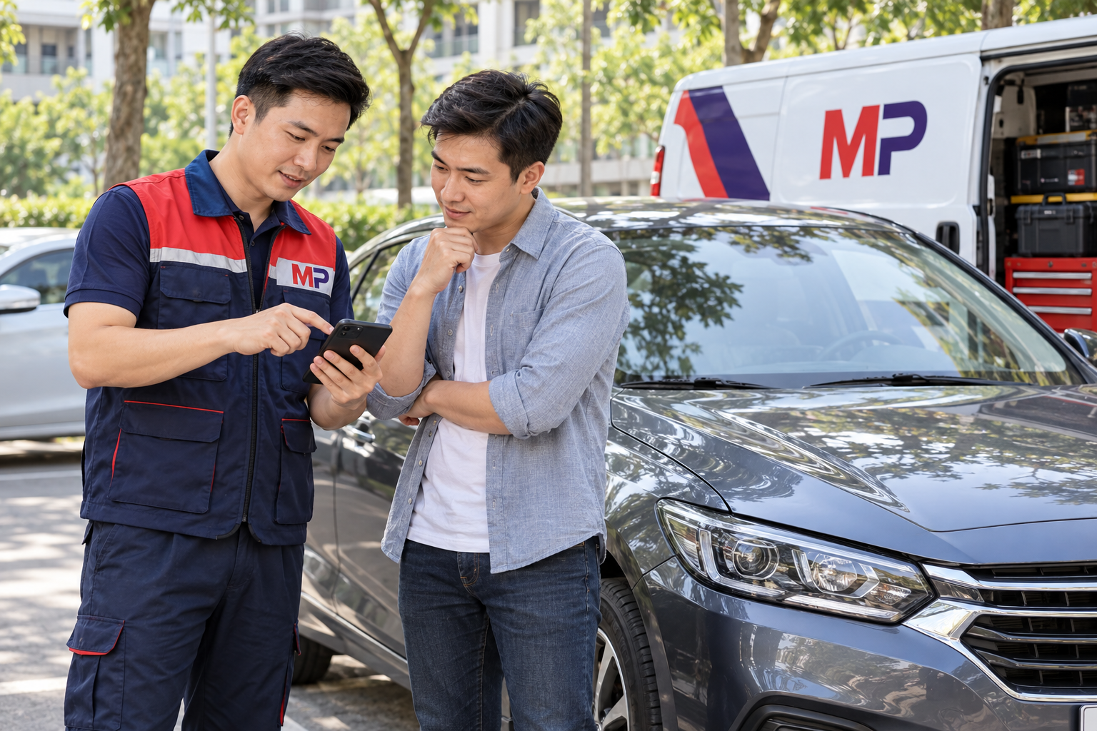 Nhân viên Minh Phát tiếp nhận thông tin xe trước khi hỗ trợ tận nơi