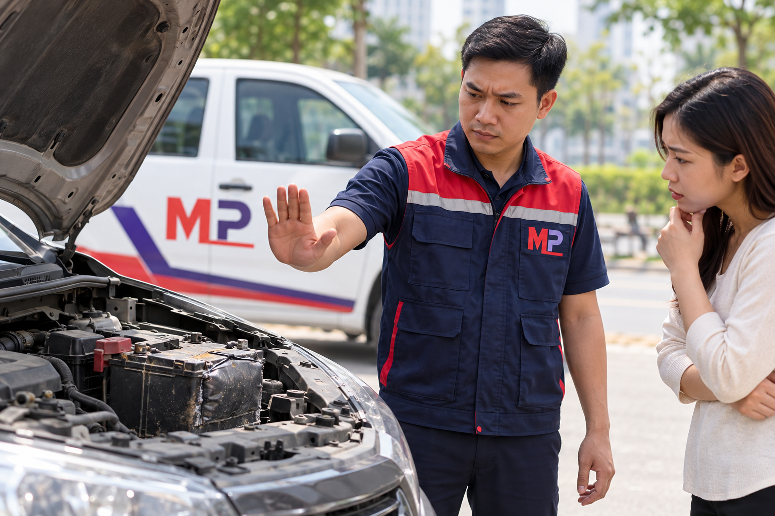 Nhân viên Minh Phát cảnh báo không câu bình khi ắc quy bị hỏng